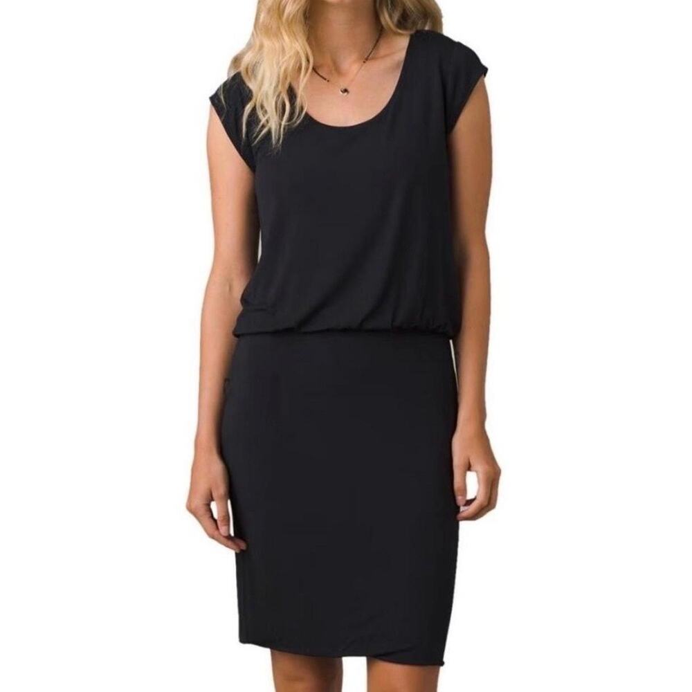 Prana Janey Foundation Midi Dress XL Black Stretchy Athleisure Scoop Neck